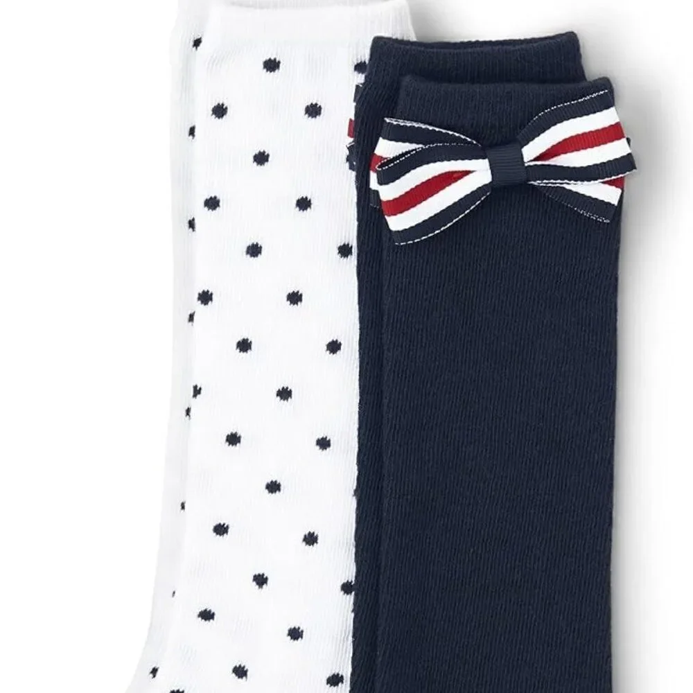 2-Pack Gymboree Baby Girls' and Toddler Knee Socks White and Navy Blue